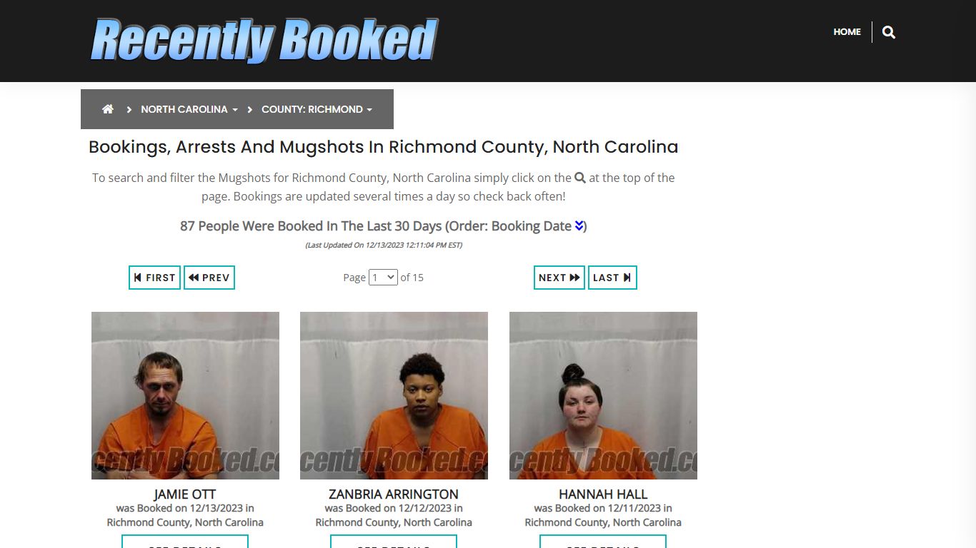 Bookings, Arrests and Mugshots in Richmond County, North Carolina